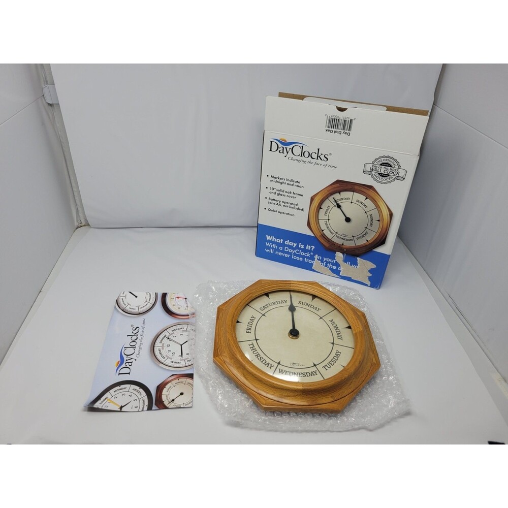 DayClocks Classic Day of the Week Wall Clock 10" Octagon Solid Oak Frame